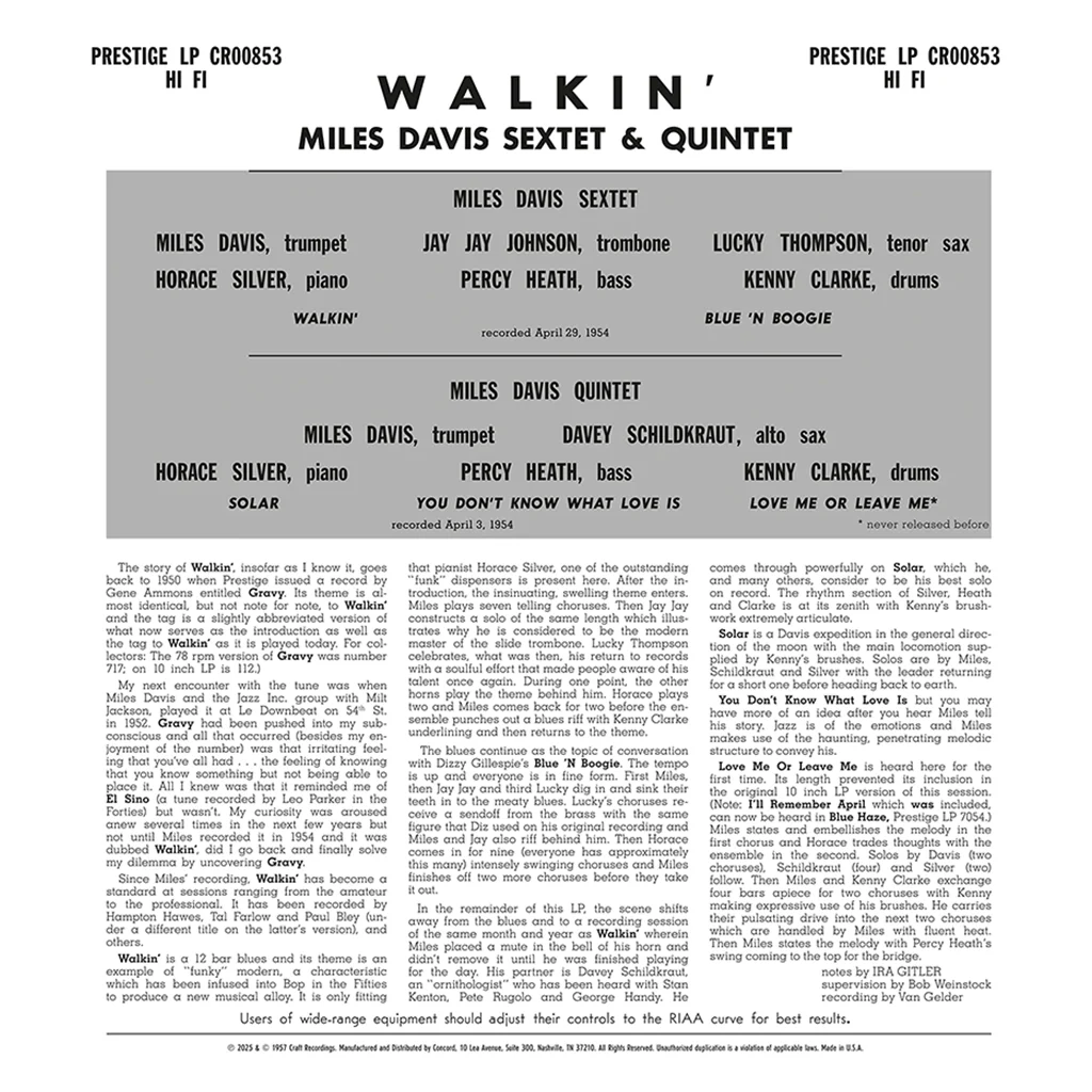 Miles Davis All Stars - Walkin' (LP) - Image 3