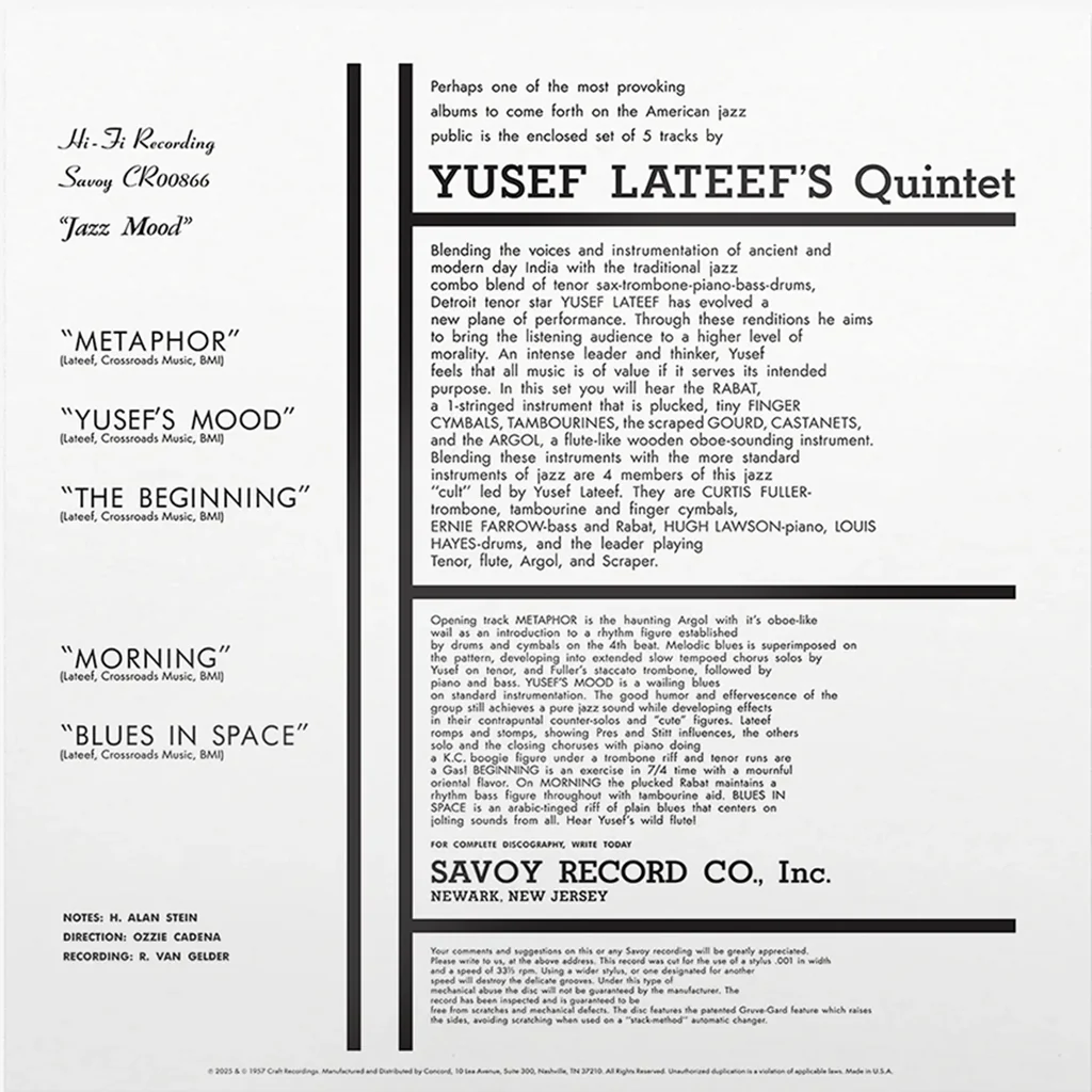 YUSEF LATEEF - Jazz Mood (Original Jazz Classics Series) - LP - Deluxe 180g Black Vinyl